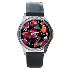 Colorful Abstract Art  Round Metal Watch by Valentinaart