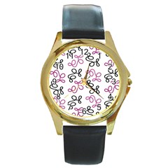 Magenta Elegance  Round Gold Metal Watch by Valentinaart