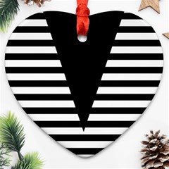 Black & White Stripes Big Triangle Ornament (heart)  by EDDArt