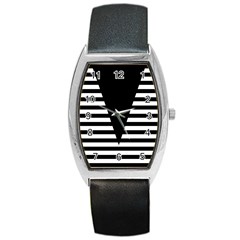 Black & White Stripes Big Triangle Barrel Style Metal Watch by EDDArt