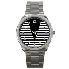 Black & White Stripes Big Triangle Sport Metal Watch by EDDArt