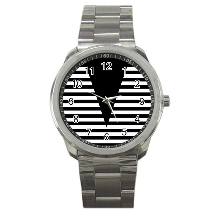 Black & White Stripes Big Triangle Sport Metal Watch