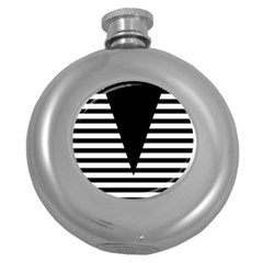 Black & White Stripes Big Triangle Round Hip Flask (5 Oz) by EDDArt