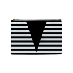 Black & White Stripes Big Triangle Cosmetic Bag (medium)  by EDDArt