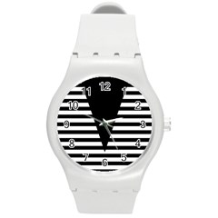 Black & White Stripes Big Triangle Round Plastic Sport Watch (m) by EDDArt