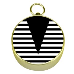 Black & White Stripes Big Triangle Gold Compasses by EDDArt