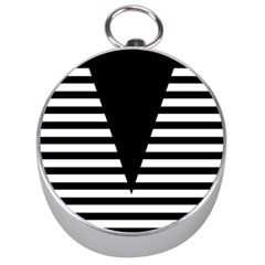 Black & White Stripes Big Triangle Silver Compasses by EDDArt