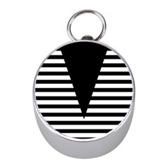 Black & White Stripes Big Triangle Mini Silver Compasses