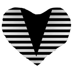 Black & White Stripes Big Triangle Large 19  Premium Flano Heart Shape Cushions by EDDArt