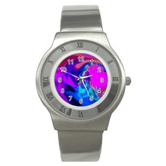 The Perfect Wave Pink Blue Red Cyan Stainless Steel Watch by EDDArt