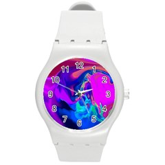 The Perfect Wave Pink Blue Red Cyan Round Plastic Sport Watch (m) by EDDArt