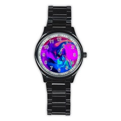 The Perfect Wave Pink Blue Red Cyan Stainless Steel Round Watch by EDDArt