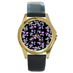 Purple Garden Round Gold Metal Watch by Valentinaart