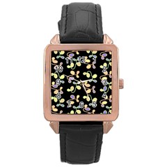 Magical Garden Rose Gold Leather Watch  by Valentinaart