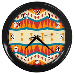 Mirrored Shapes In Retro Colors                                                                                                                 			wall Clock (black) by LalyLauraFLM