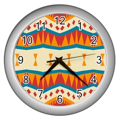 Mirrored Shapes In Retro Colors                                                                                                                 			wall Clock (silver) by LalyLauraFLM