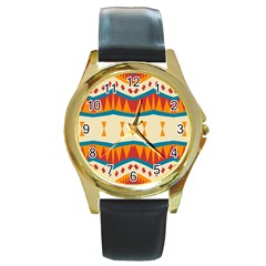 Mirrored Shapes In Retro Colors                                                                                                                 			round Gold Metal Watch by LalyLauraFLM