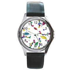 Abstract Floral Design Round Metal Watch by Valentinaart