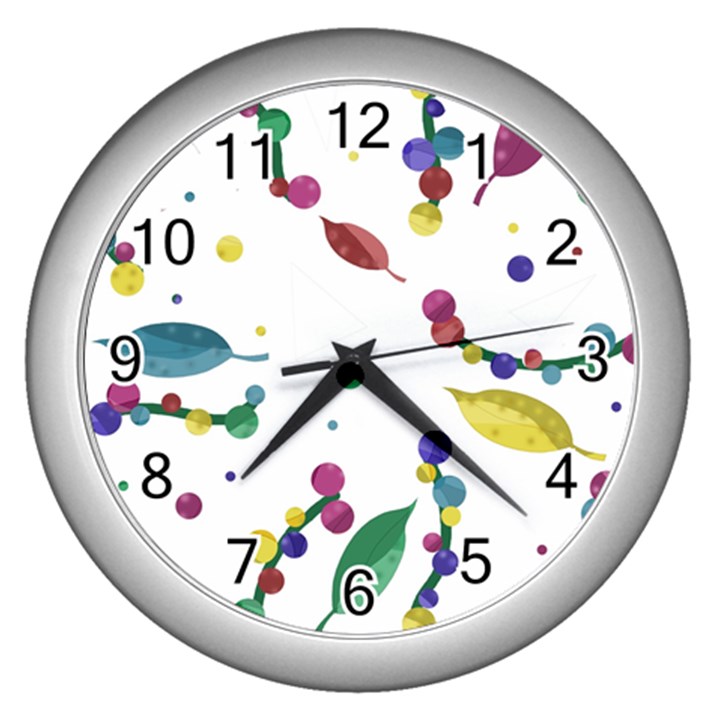 Abstract floral design Wall Clocks (Silver) 