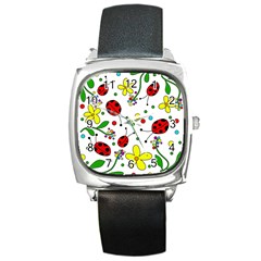 Ladybugs Square Metal Watch by Valentinaart