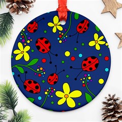 Ladybugs - Blue Ornament (round)  by Valentinaart