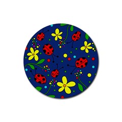 Ladybugs - Blue Rubber Coaster (round)  by Valentinaart