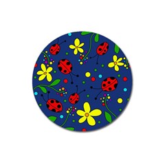 Ladybugs - Blue Magnet 3  (round) by Valentinaart