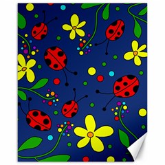 Ladybugs - Blue Canvas 16  X 20   by Valentinaart