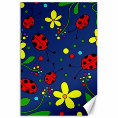 Ladybugs - Blue Canvas 20  X 30   by Valentinaart