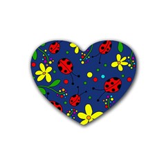 Ladybugs - Blue Rubber Coaster (heart)  by Valentinaart