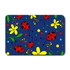 Ladybugs - Blue Small Doormat  by Valentinaart