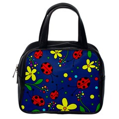 Ladybugs - Blue Classic Handbags (one Side) by Valentinaart