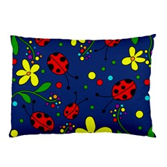 Ladybugs - Blue Pillow Case by Valentinaart