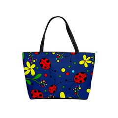 Ladybugs - Blue Shoulder Handbags by Valentinaart