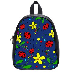 Ladybugs - Blue School Bags (small)  by Valentinaart