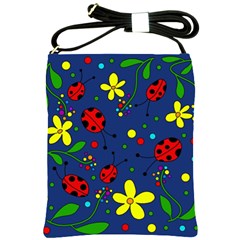 Ladybugs - Blue Shoulder Sling Bags by Valentinaart