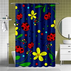 Ladybugs - Blue Shower Curtain 48  X 72  (small)  by Valentinaart