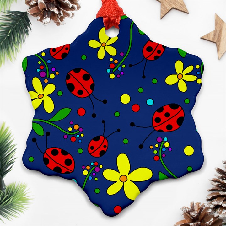 Ladybugs - blue Ornament (Snowflake) 