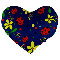 Ladybugs - Blue Large 19  Premium Heart Shape Cushions by Valentinaart