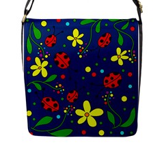 Ladybugs - Blue Flap Messenger Bag (l)  by Valentinaart