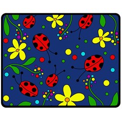 Ladybugs - Blue Double Sided Fleece Blanket (medium)  by Valentinaart