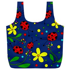 Ladybugs - Blue Full Print Recycle Bags (l)  by Valentinaart