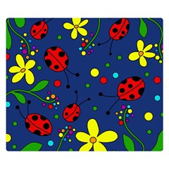 Ladybugs - Blue Double Sided Flano Blanket (small)  by Valentinaart