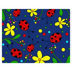 Ladybugs - Blue Double Sided Flano Blanket (medium)  by Valentinaart