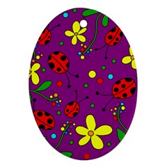 Ladybugs - Purple Ornament (oval)  by Valentinaart