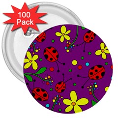 Ladybugs - Purple 3  Buttons (100 Pack)  by Valentinaart