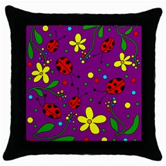 Ladybugs - Purple Throw Pillow Case (black) by Valentinaart