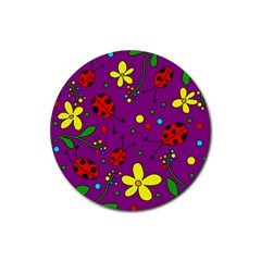 Ladybugs - Purple Rubber Coaster (round)  by Valentinaart