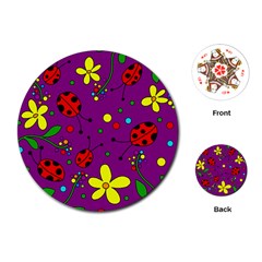 Ladybugs - Purple Playing Cards (round)  by Valentinaart