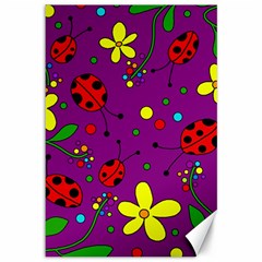 Ladybugs - Purple Canvas 12  X 18   by Valentinaart